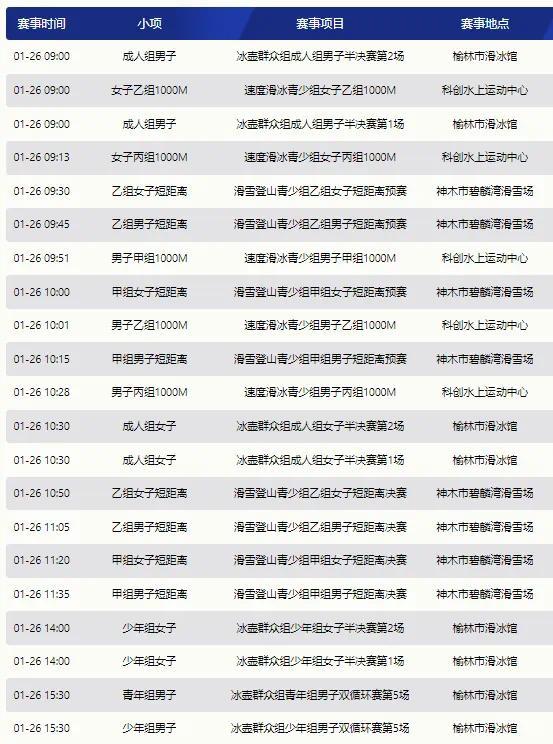1月26日赛程来了，陕西省一冬会等你赴约
