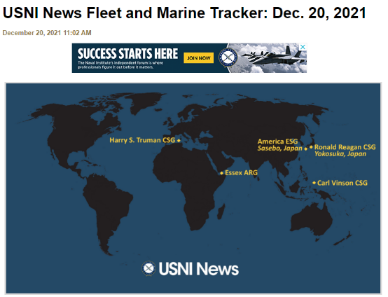 USNI网站发布的美军航母最新位置信息图