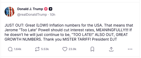 特朗普一天多次呼吁降息