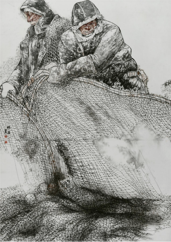 千里冰封望祭湖,雪中冬捕竞纷呈——著名画家陈华《冬捕人物》描绘查干湖上渔人的伟岸身影_山东站_中华网