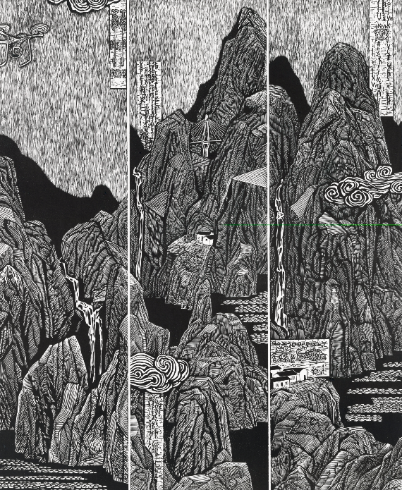 刘景心 《秘境之一》 黑白木刻 123x99cm 2023年