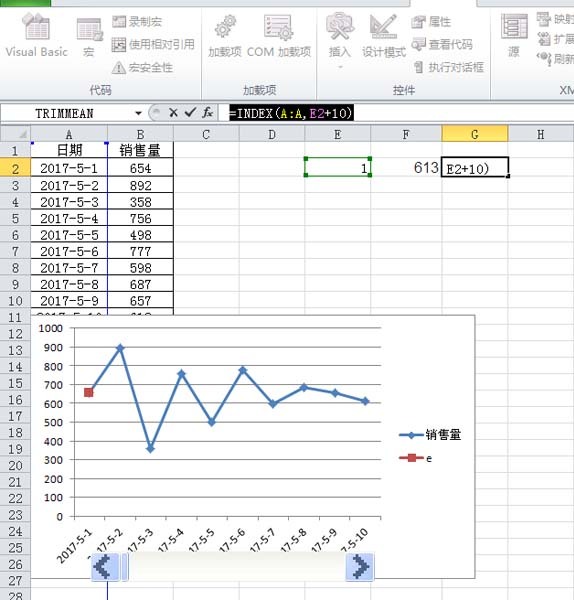 excel怎么制作随着滚动条变化的动态图表