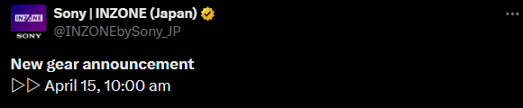 索尼游戏外设INZONE品牌将推新品 4月15日公布