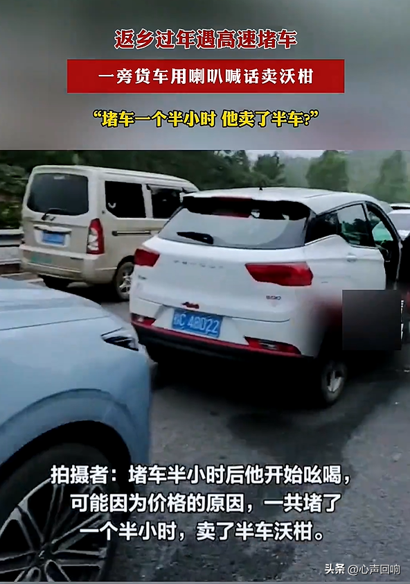 高速遇堵车 货车用喇叭喊卖沃柑 你觉得货车司机的做法可不可取呢?