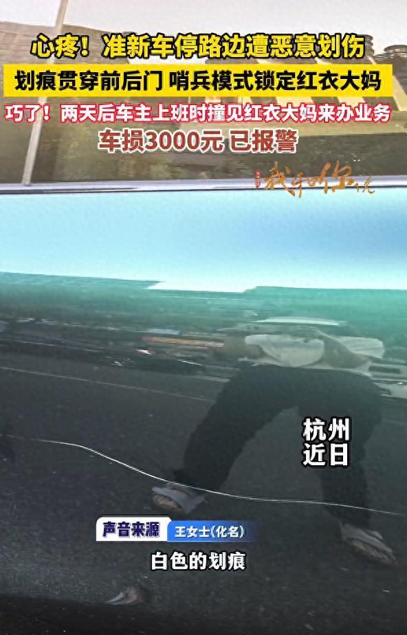 车主将新车停路边被大妈划伤