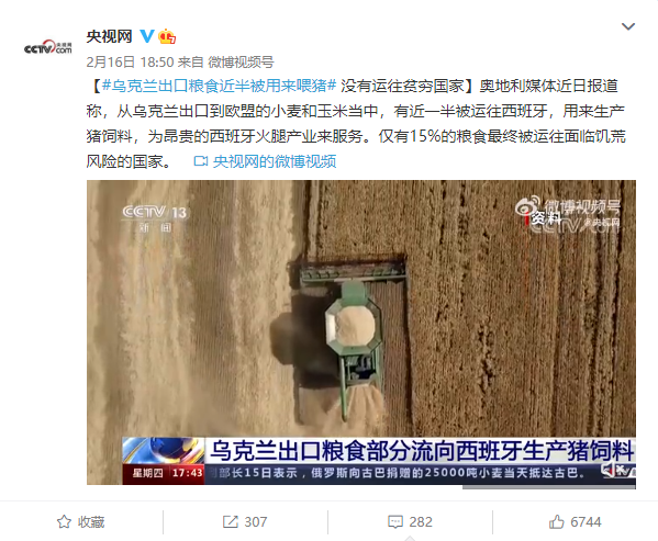 乌克兰出口粮食近半被用来喂猪
