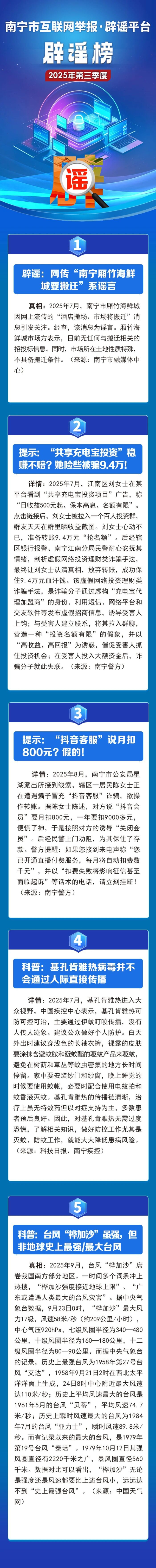 南寧發(fā)布2025年第三季度辟謠榜