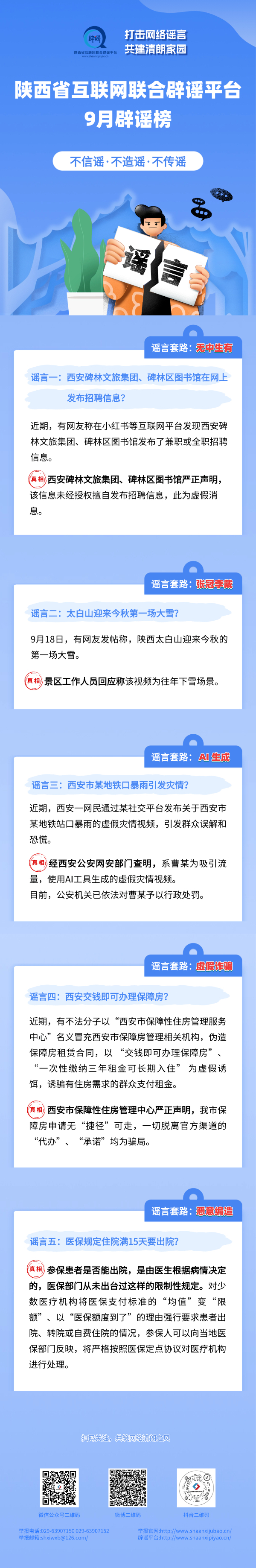 陜西省互聯網聯合辟謠平臺2025年9月辟謠榜