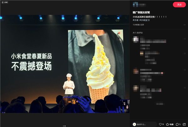 小米冰淇淋延续汽车命名方式 推出三版本售价不同