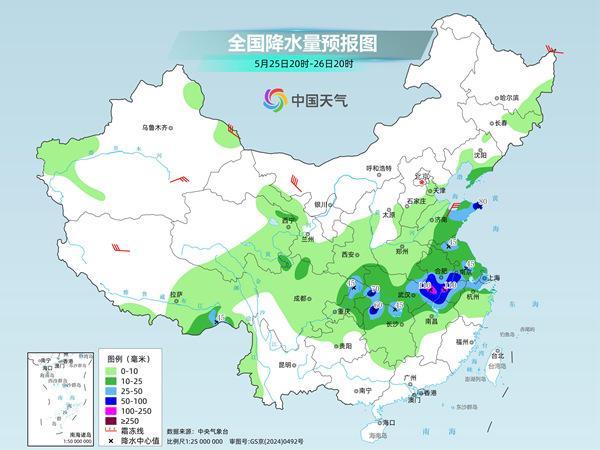 暴雨中心位于河南湖北安徽 局地日降雨量将破5月极值