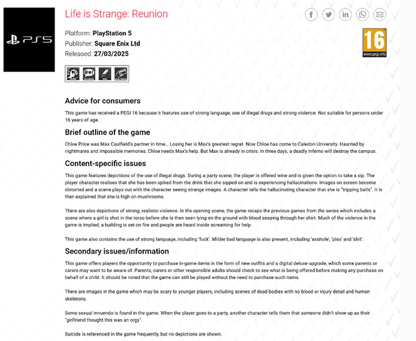 欧洲评级PEGI意外泄露《奇异人生》新游 但是开发商完全没公布