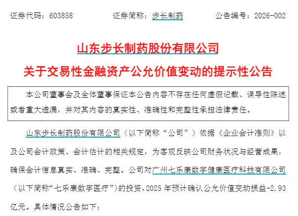 从3.26亿到3307万——山东步长制药投资美股浮亏2.93亿，业绩再承压