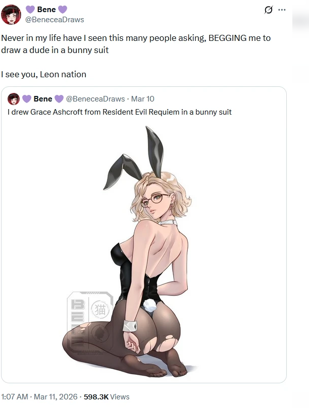 《生化危机9》画师遭反向催更：里昂兔女郎呼声碾压格蕾丝