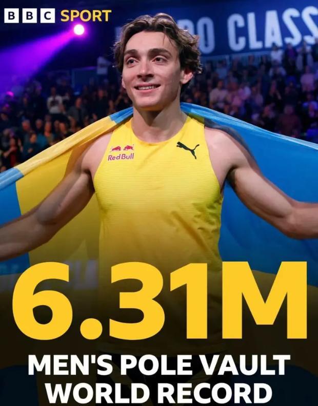 人类极限再改写！室内田径经典赛：杜普兰蒂斯6米31第15次破世界纪录 撑竿跳高传奇续写