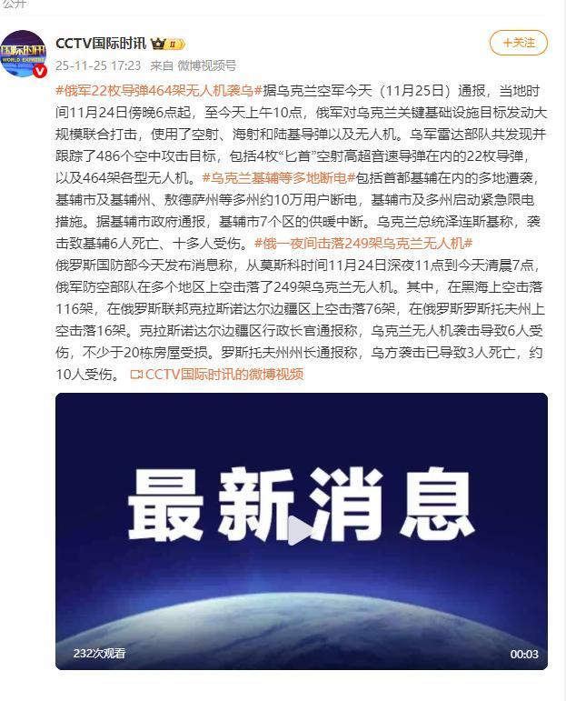 乌空军通报俄军22枚导弹464架无人机袭乌 多地基础设施受损严重