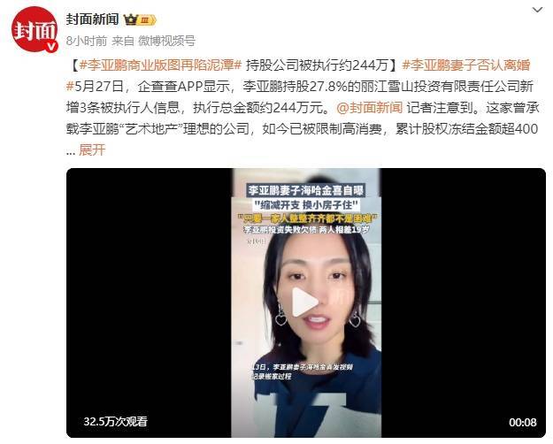李亚鹏商业版图再陷泥潭 持股公司被执行约244万元