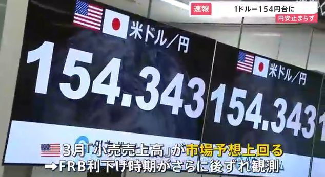 日元已跌至154，日本政府仍未有明确干预迹象，分析师：将走弱至170 家庭负担恐增逾10万日元