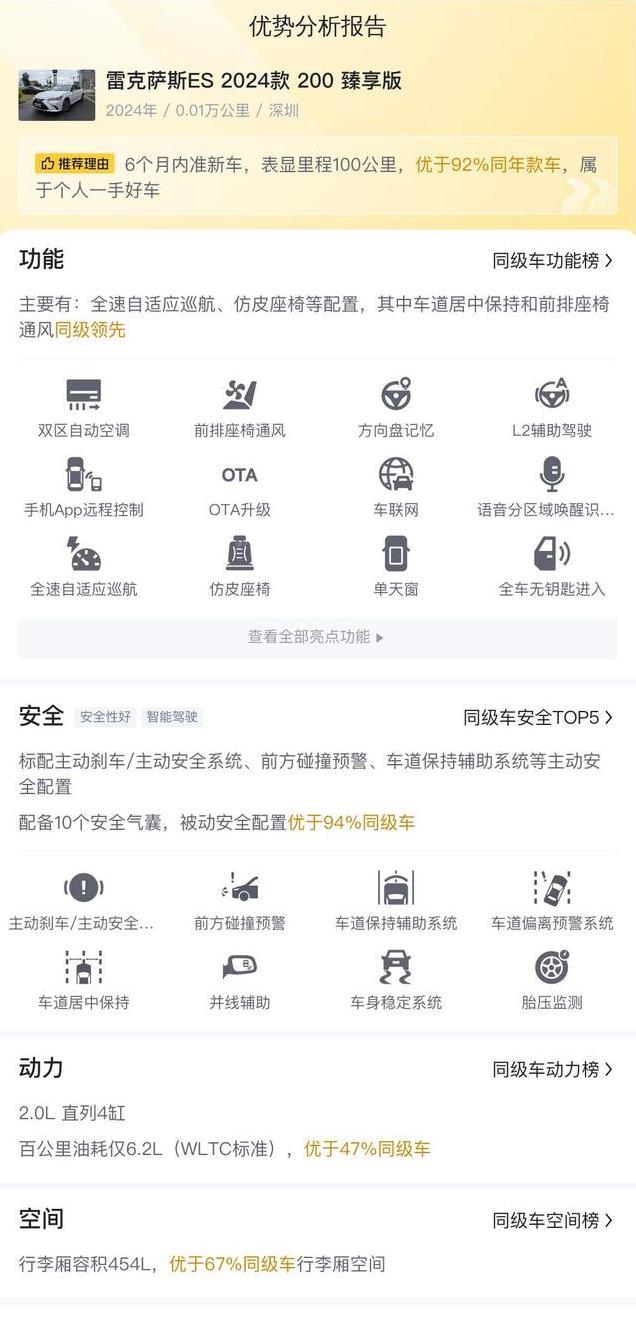 2024年雷克萨斯ES新车仅0.01万公里，25.38万可入
