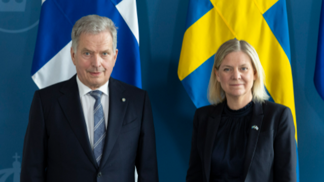 瑞典及芬兰将于18日一起提交加入北约的申请