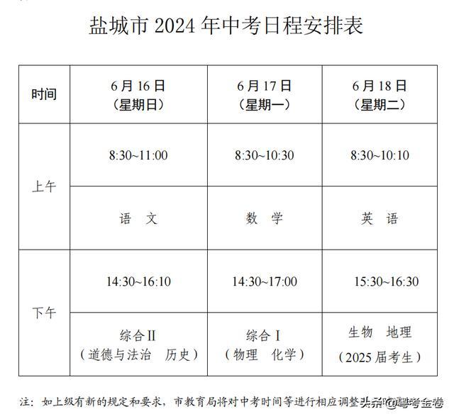 各省中考时间2024年时间表 中考时间是几月几号2024