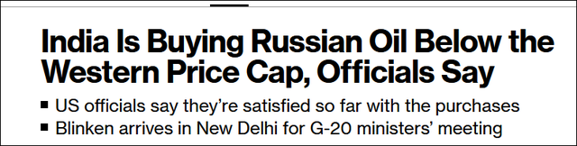 美官员谈印度购买俄石油 远低于西方限价，拜登政府“感到满意”