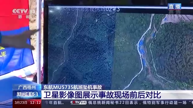 卫星影像展示东航坠机事故现场前后对比