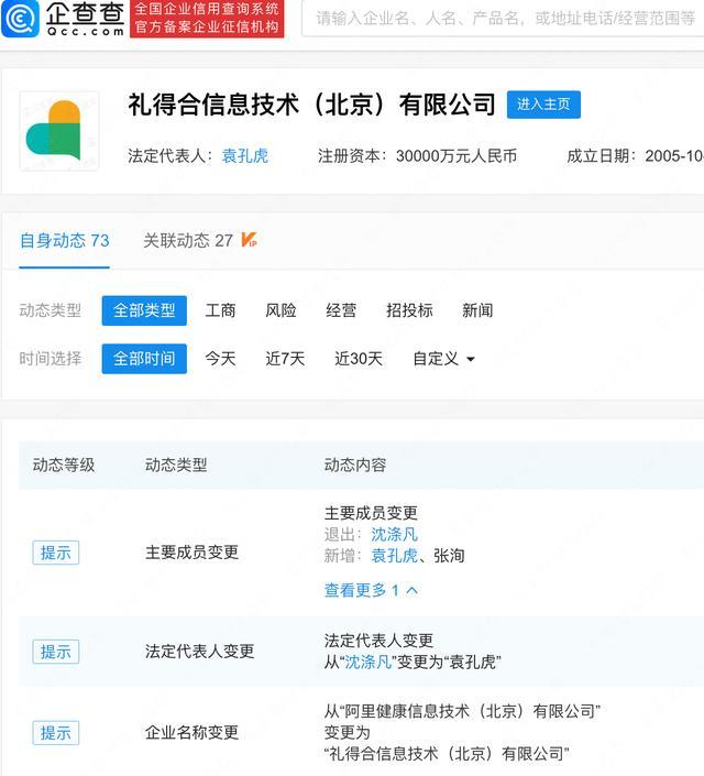 阿里健康北京公司更名为礼得合 有什么含义？