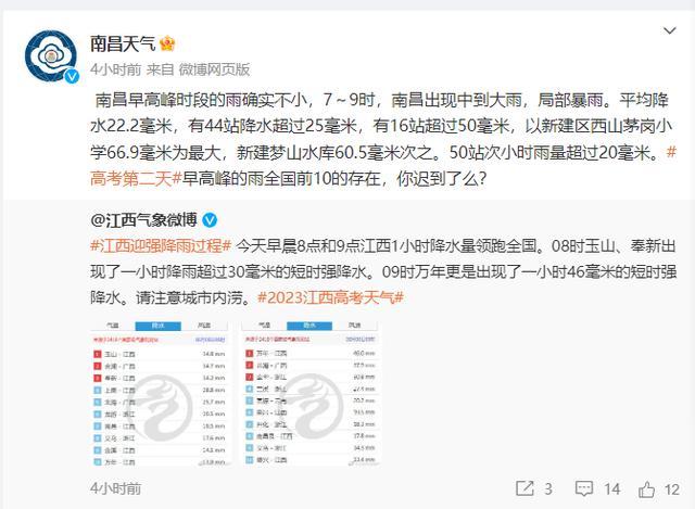 江西回应考生迟到仍进考场 考前突发暴雨，已向省考试院请示
