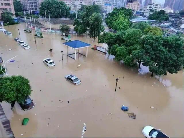 被淹没的东莞市区。图/网络截图
