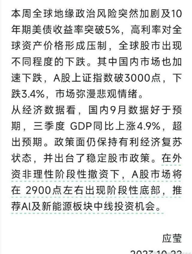 应莹：A股将在2900点左右出现阶段性底部