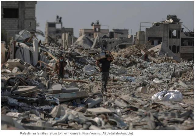 以色列撤军后加沙居民返回汗尤尼斯已成一片废墟
