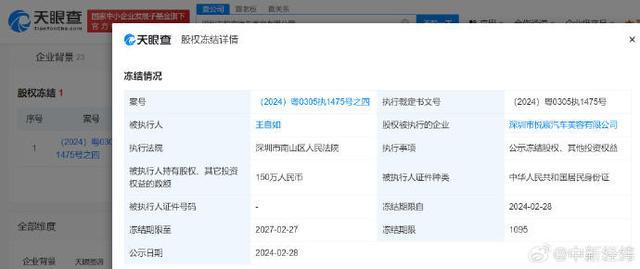 王自如150万元股权被冻结 再曝强制执行3383万