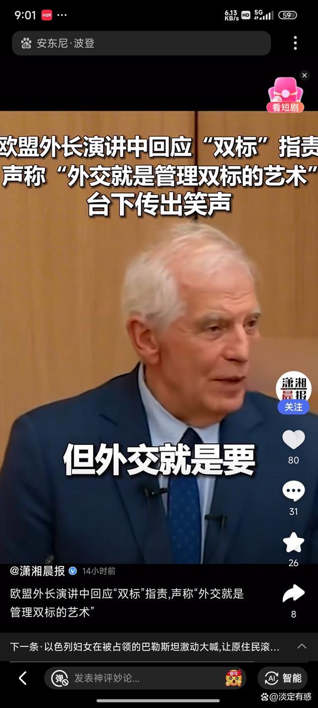 欧盟外长声称外交是管理双标的艺术