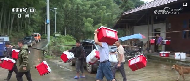 村民每天挑扁担往返十多公里送物资