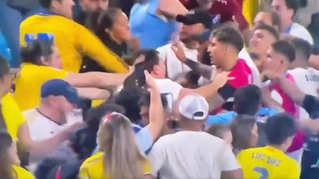 清晰视角看起因！乌拉圭球员与球迷理论别碰家人 但冲突被瞬间引发