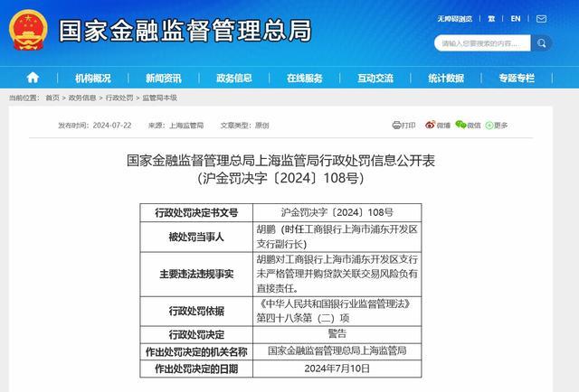 工行上海分行共被罚1390万元 因多项违规操作