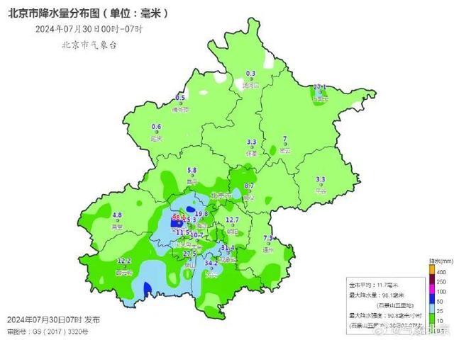 北京早高峰遭遇强降水天气 行车能见度降低部分路段出现较浅积水