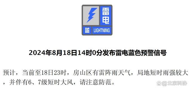 北京今天傍晚到前深宵、来日午后到夜间有雷雨 多区发布雷电蓝色预警