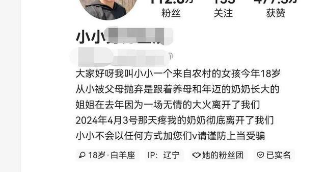 百万粉丝网红“小小努力生活”被抓 涉嫌编造虚假身世卖惨牟利