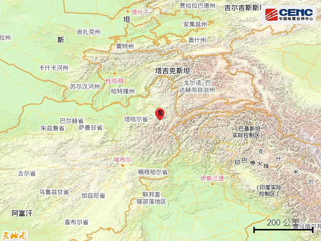 阿富汗发生5.9级地震 震源深达200公里