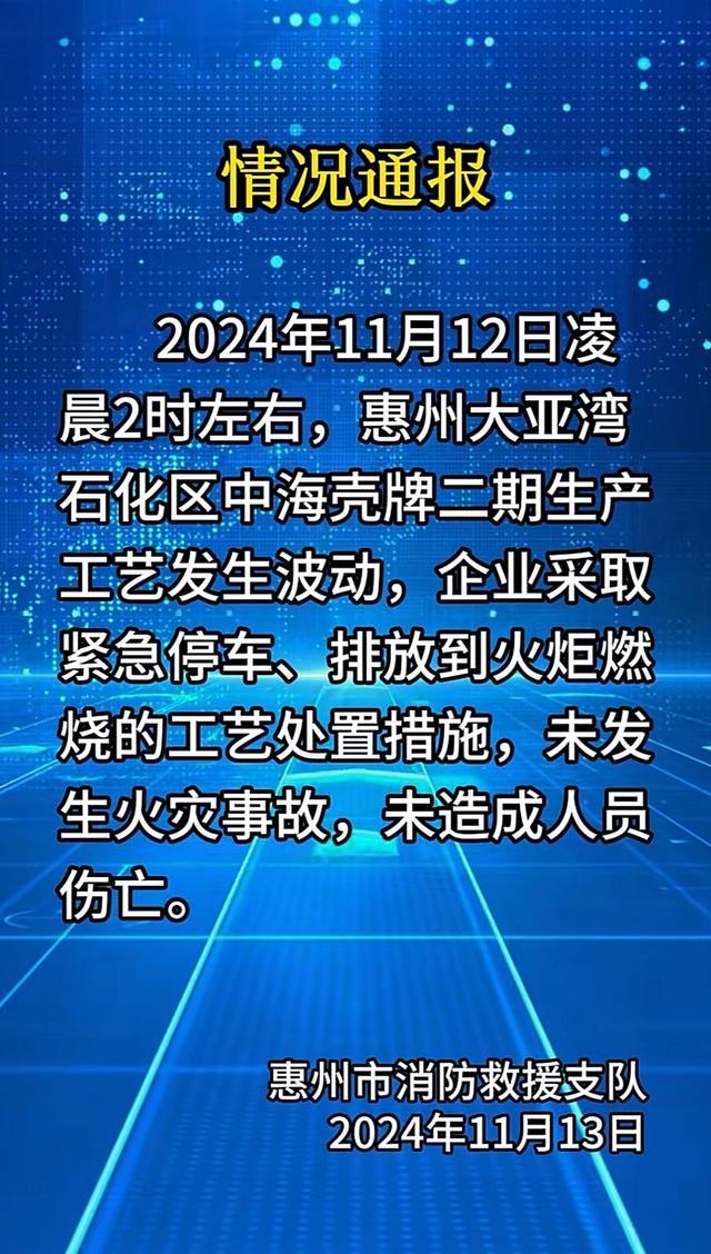 广东大亚湾石化区发生火灾?官方辟谣无事故