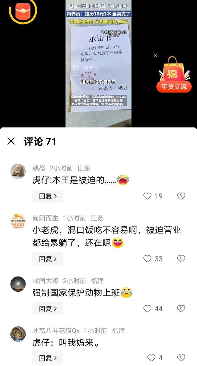 动物园小老虎被迫营业按下爪印挂历 创意互动引争议