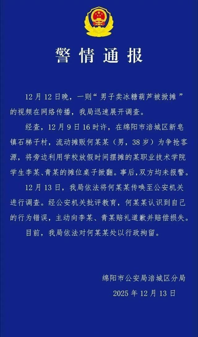 38岁男子掀学生摊位被拘 争抢客源引发冲突