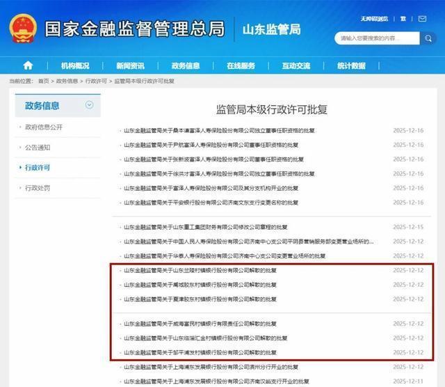 山东6家银行获批解散 村镇银行退出市场