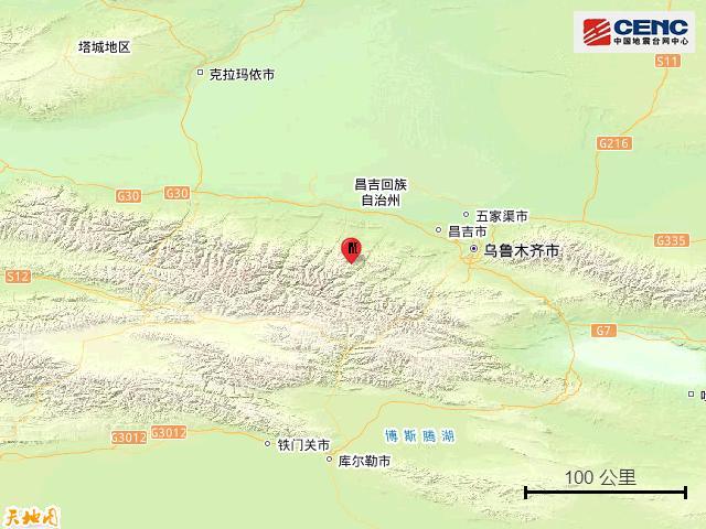 新疆呼图壁县发生4.8级地震 震源深度18公里
