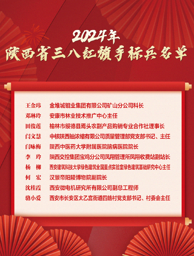 2024年陕西省三八红旗手标兵名单公布