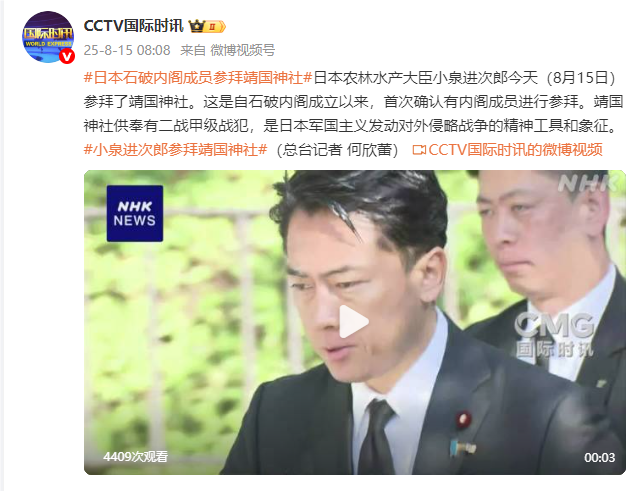 视频 日本农相小泉进次郎参拜靖国神社