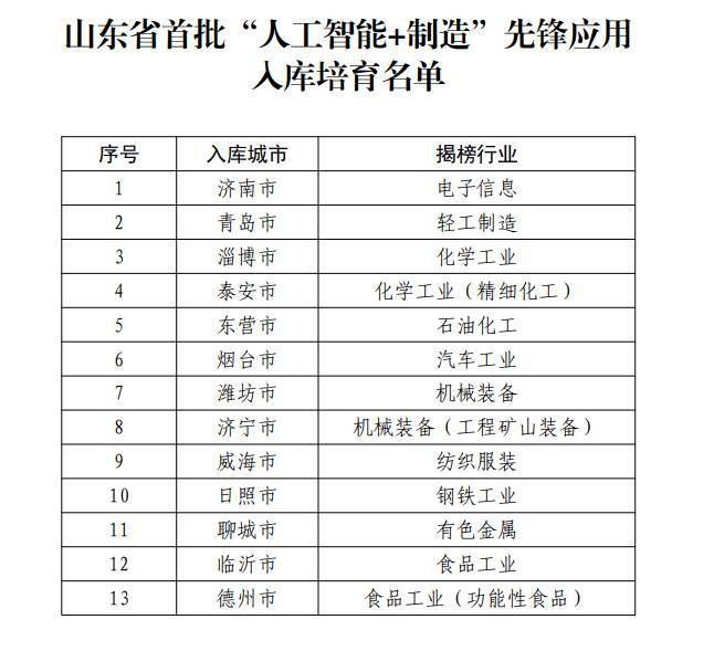 淄博入选山东省首批 “人工智能+制造”先锋应用入库培育名单