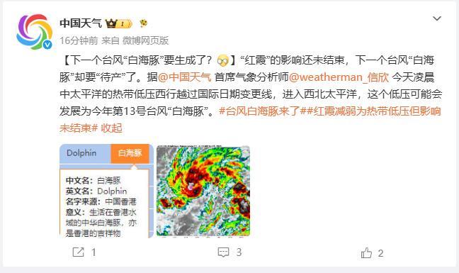 下一个台风白海豚或将生成 新台风酝酿中