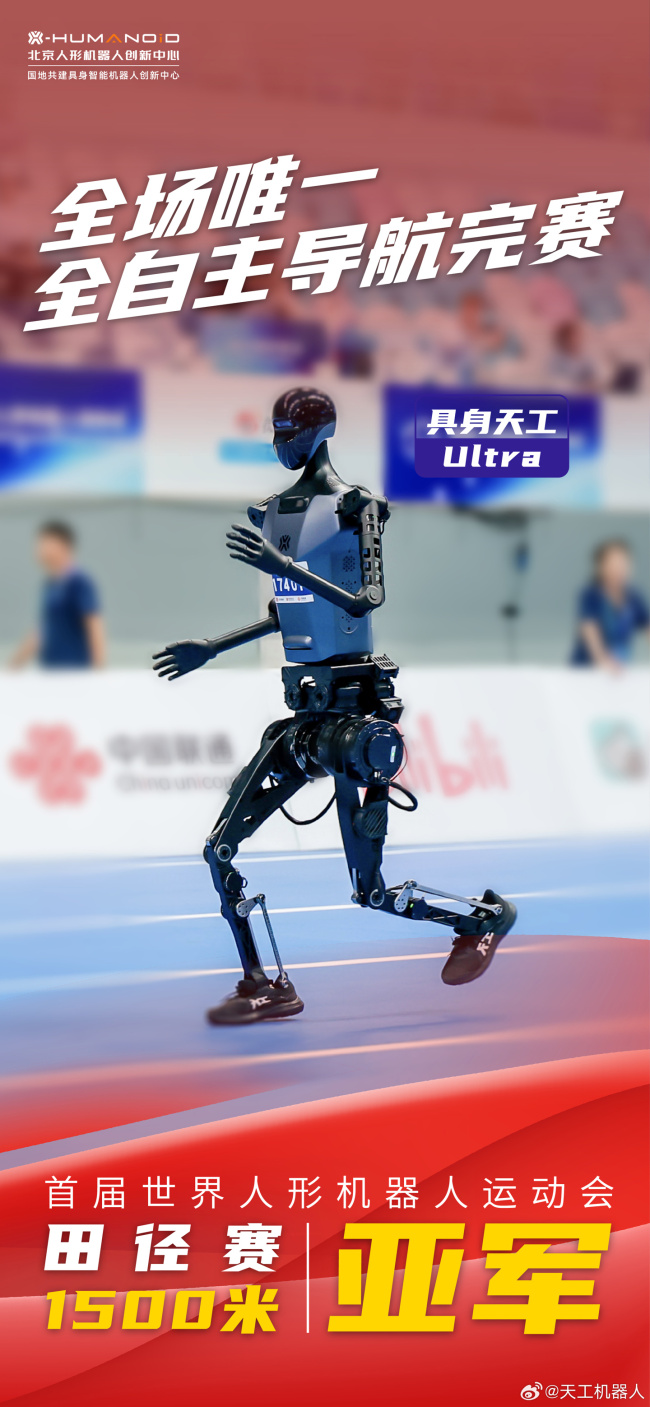 人形机器人史上首个百米“飞人”诞生：具身天工 Ultra 夺得 100 米短跑项目冠军